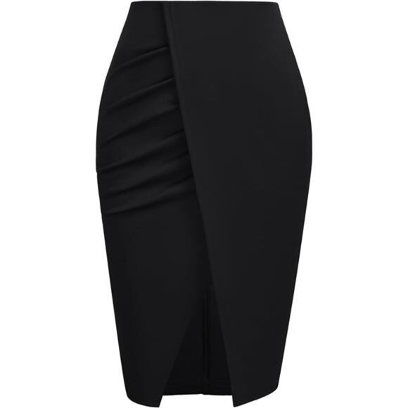Dresses & Skirts - Pencil Skirts  Elastic High Waist Ruched Wrap Split Slit Bodycon Midi Skirt